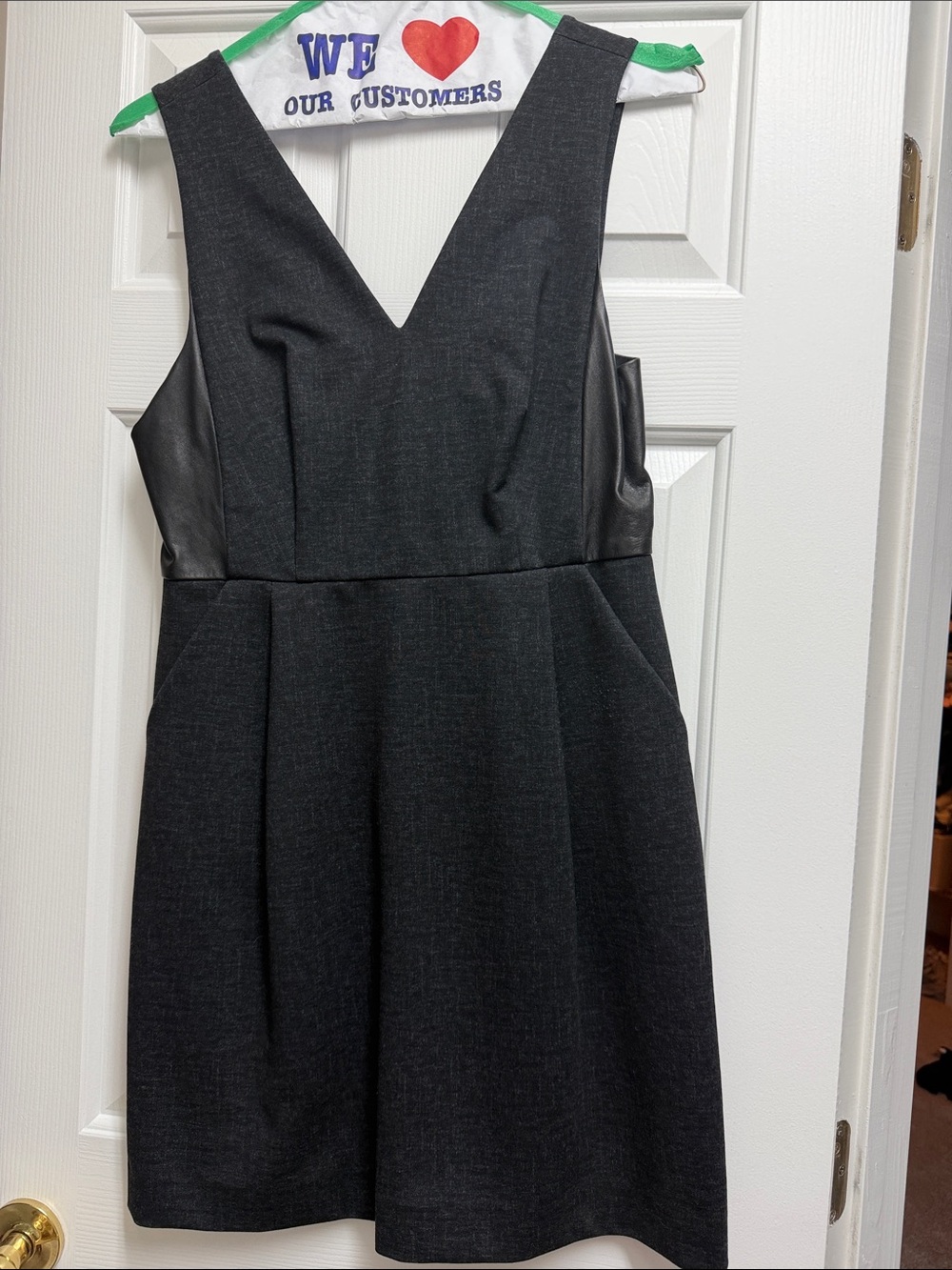 Madewell Charcoal Gray V-Neck Sleeveless Dress with Faux-Leather Panels